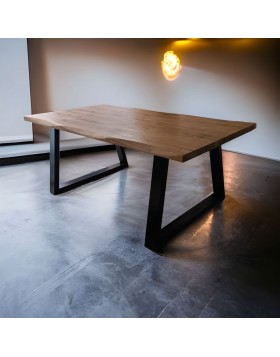 Τραπέζι τραπεζαρίας από μασίφ δρυς 200x100 με βαρέως τύπου σιδερένια βάση