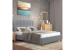 Υφασμάτινο κρεβάτι Duke με ξύλινα πόδια καπιτονέ ελληνικής κατασκευής